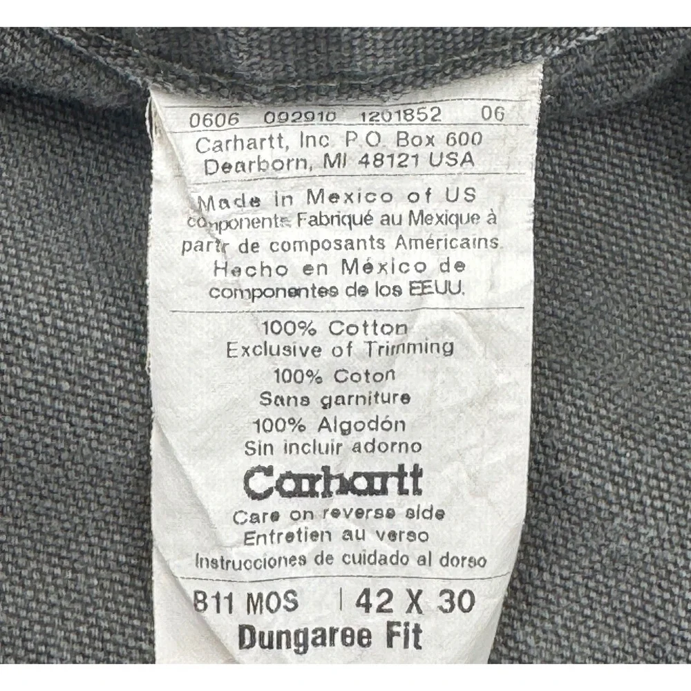 Carhartt Carpenter Pants 42x30 Cotton Canvas Workwear Durable Faded Olive Green